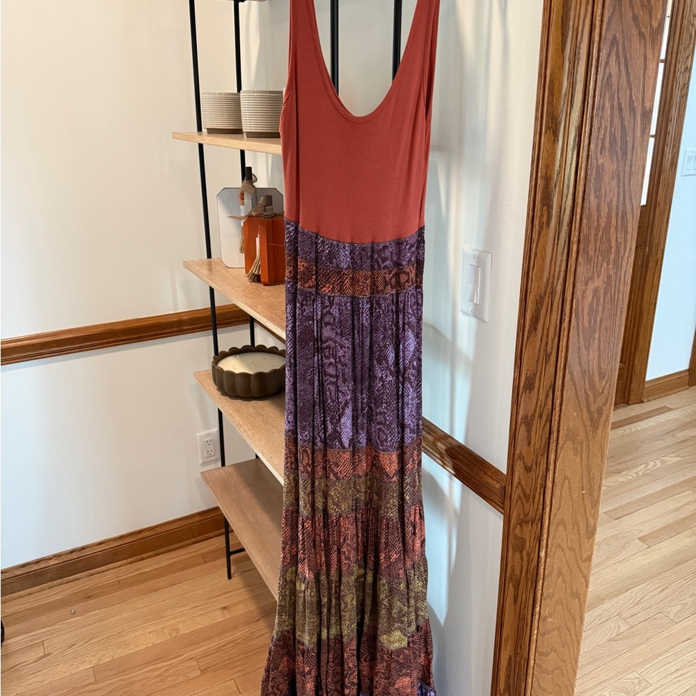 Anthropologie Red and Purple Maxi Dress